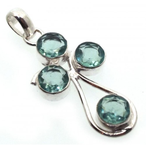 Blue Topaz Indian Silver Pendant 02